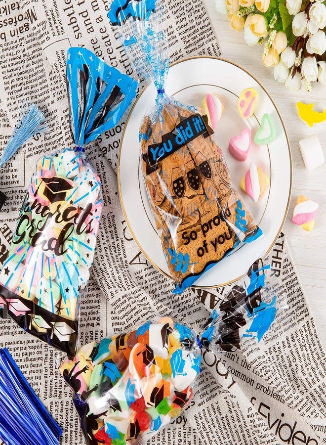 Whaline 150Pcs Graduation Cello Bag, 3 Style Candy Cellophane Bags with Blue Twist Tie, Congrats Grad Gifts Bags Party Favors Treat Bags for Graduation Party Table Setting (Blue Black) - Image 3